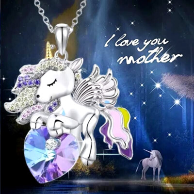 To My Granddaughter Wing Pony Animal Unicorn Pendant Necklace & Card Jewelry Gif