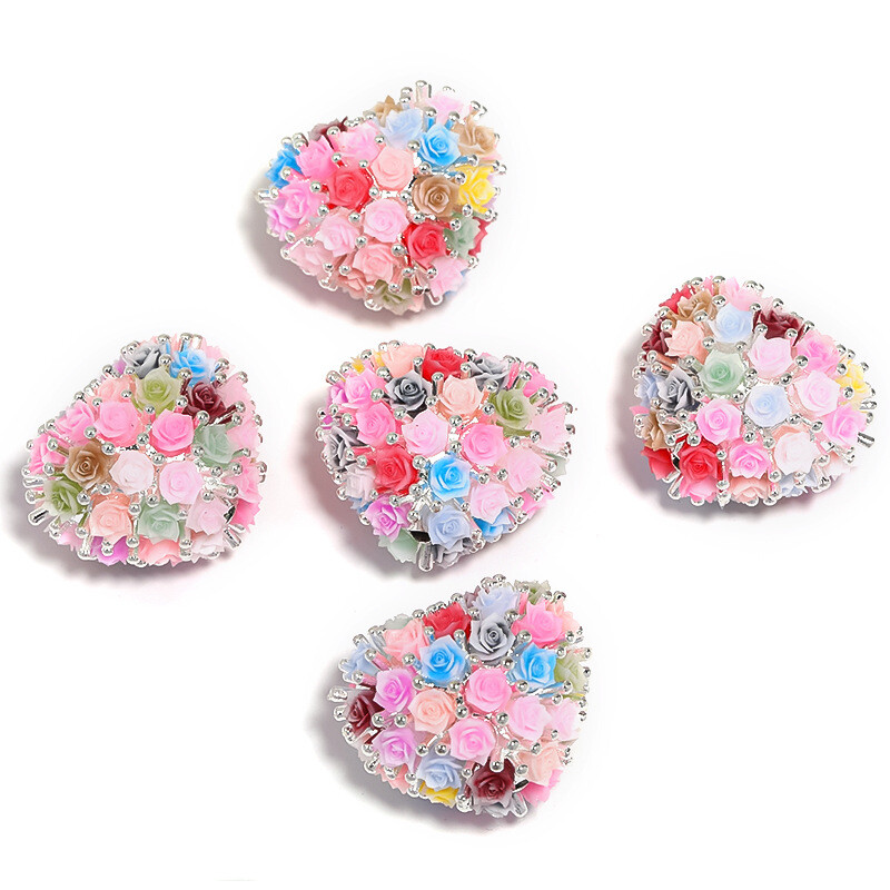 5x Résine Fleur Forme Coeur Perles Balle avec Trou DIY Pen Bijoux Accessoire Art