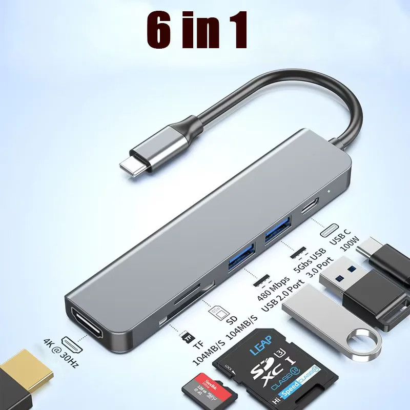 6/5/4/3 Ports USB C Hub to 4K Hdmi-Compatible PD Fast Charge USB 3.0 2.0 HUB 4K