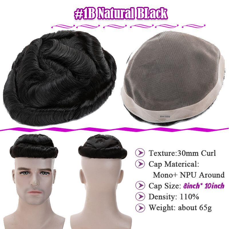 Fine Mono Durable Toupee Men Human Hair Hairpiece Replacement System Hand Tied