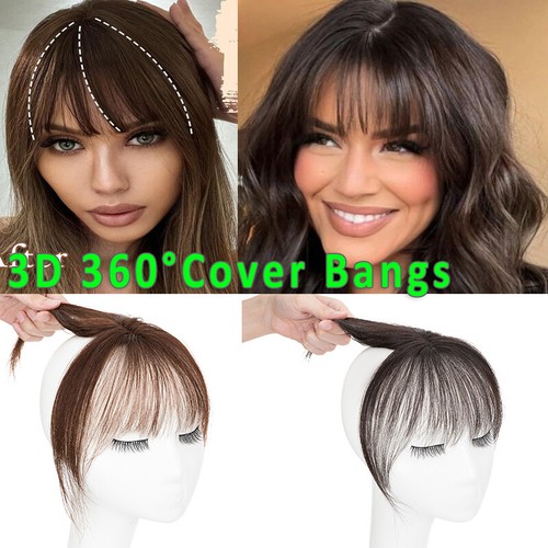 Clip In 100% Remy Air Thick Fringe Bangs Human Hair Extensions Hairpiece Topper