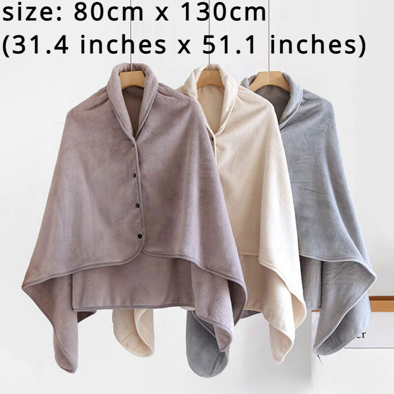 Women Flannel Fleece Coat Cape Blanket Cloak Warm Sleeping Working Office Furry