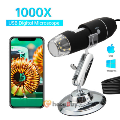 Digital Microscope 1000X USB Coin Microscope 8 LED Magnifier Soldering Camera US