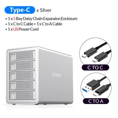 ORICO 5 Bay Dock HDD/SSD Enclsure Type C USB3.1Gen2 (10Gbps) Support Daisy Chain