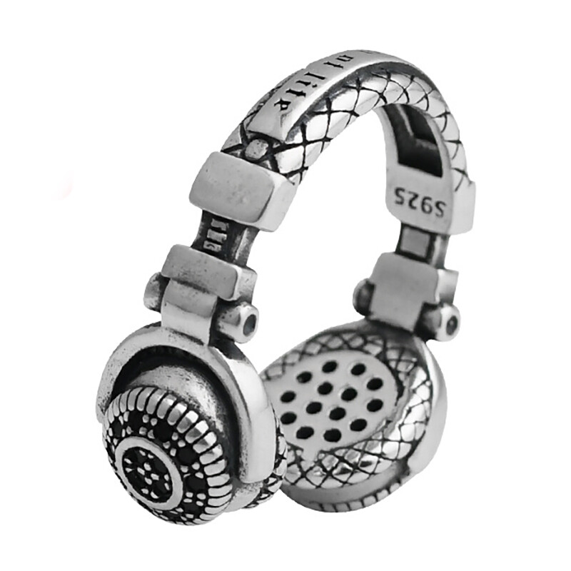 Cool Hip-hop Headphone Ring 925 Silver Rings Jewelry Vintage Ring