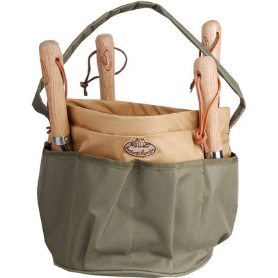 Esschert Design GT05 Round Canvas Garden Tool Bag 8 Pockets 10 x 10 inch Green