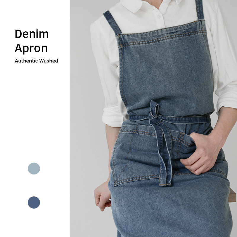 Denim Coton Tablier avec Réglable Cou Sangle Et Poche Artisanat Cuisson Chef