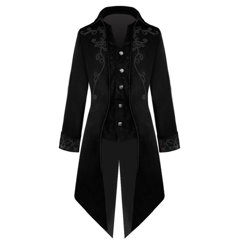 Men's Halloween Gothic Jacket Steampunk Tuxedo Long Coat Medieval Costume Dress