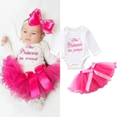 Newborn Kids Baby Girl Clothes Printed Tops Romper Tutu Skirt Dress Outfits