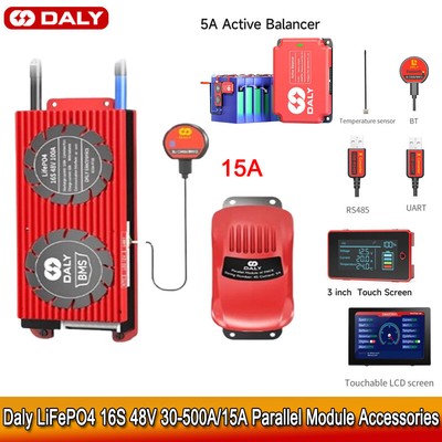 Daly Smart BMS LiFePO4 16S 48V 30-500A/15A Parallel Module/5A Active Balance lot