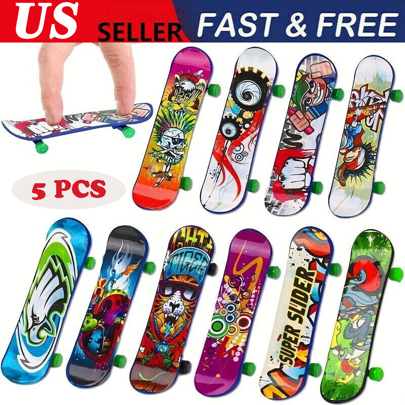 5pcs Mini Pack Finger Board Tech Skateboard Deck Truck Toy Gift Kids Children US