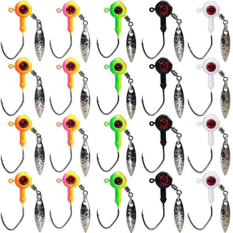 20pcs Underspin Fishing Jig Heads Hook With Willow Blade Eyes Bass Crappie Lures