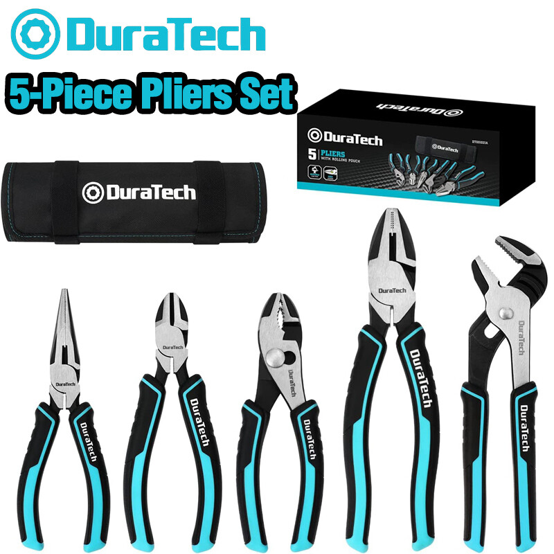DURATECH 5PIECE Plier Set 8" Groove Joint Plier 6" Needle Nose Slip Joint Pliers
