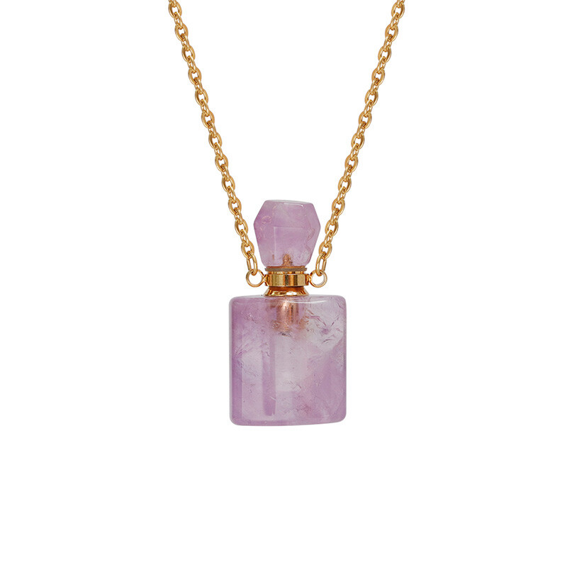 Natural Quartz Crystal Perfume Bottle Pendant Healing Gemstone Necklace Reiki US