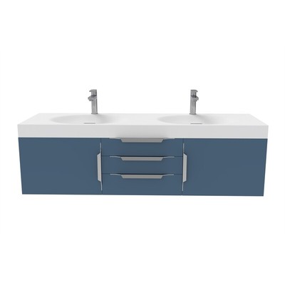 Thames 60'' W x 19'' D x 17.75'' H Wall-Mounted Double Bathroom Blue Vanity