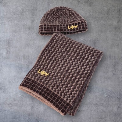 Louis Vuitton Bonnet Ethel Knit Beanie Hat & Muffler Set Wine Red Ladies