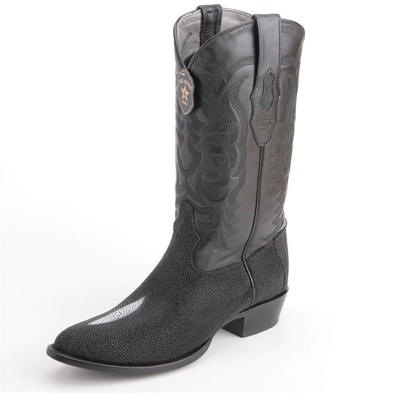 Pre-owned Los Altos Boots Los Altos Black Genuine Stingray Round Toe Western Cowboy Boot Ee