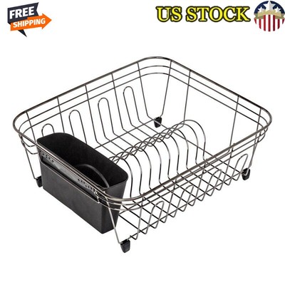 Steel Wire Dish Drying Rack Plates Glasses Silverware Compact Chrome Finish New