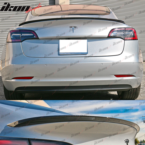 Fits 17-23 Tesla Model 3 IKON Style Rear Trunk Spoiler Wing Real Carbon Fiber