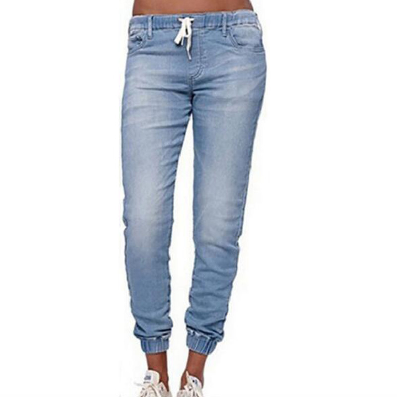 Plus Size Women Jeans Elastic High Waist Drawstring Lace up Loose Denim ...