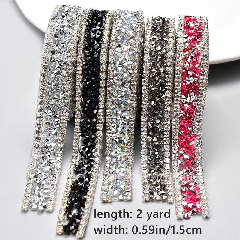 2 Yard Resin Rhinestone Ribbon Chain Trimming Crystal Iron