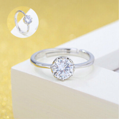 Ring Elegant Silver Color Gift Womens Adjustable Stone Polished Girls Jewellery