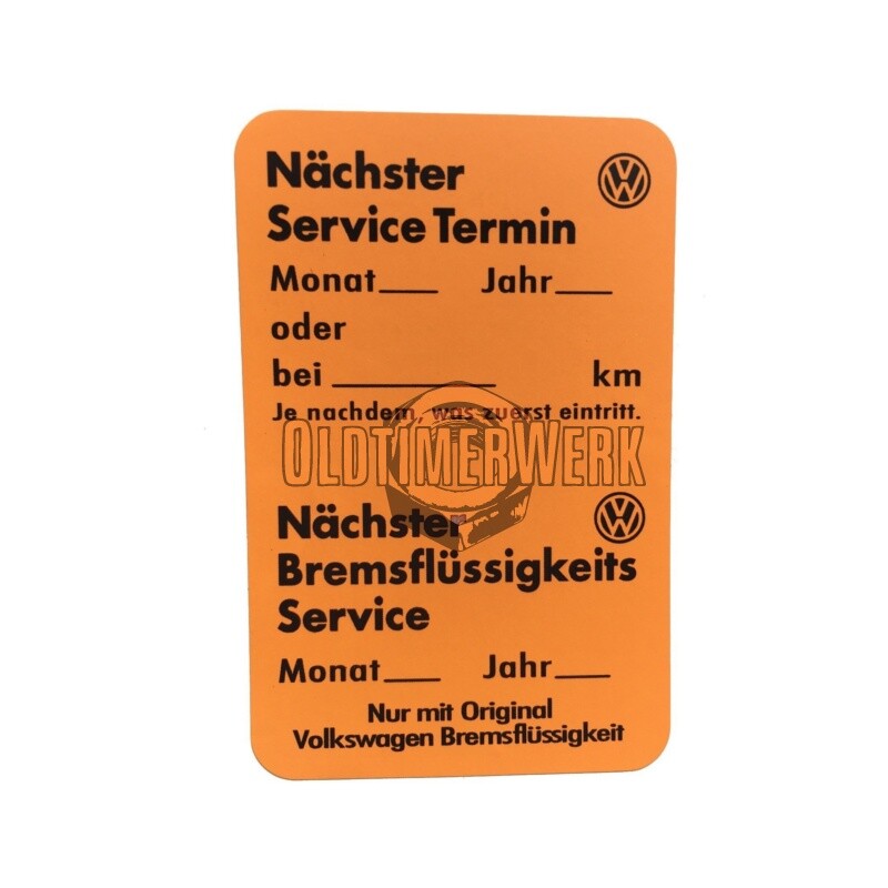 Volkswagen Service Aufkleber In Orange Oe. Ref. Zcp902672