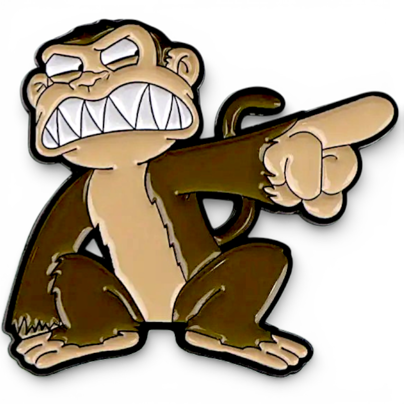 Funny Angry Monkey Enamel Pin - Rude Pointing Ape Brooch, Sarcastic Gift