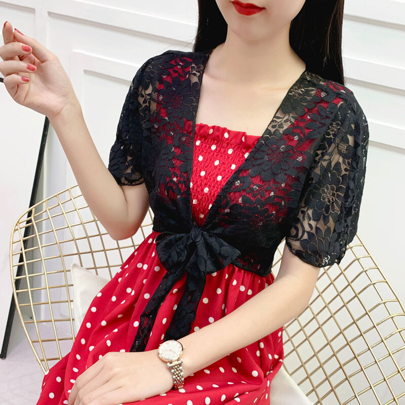 Donna Floreale Pizzo Rete Coprispalle Bolero Top Corto Cravatta Ant Scialle