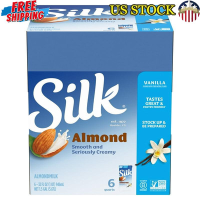 Shelf-Stable Vanilla Almondmilk 1 Quart Pack of 6 Non-GMO Vegan Calcium E New