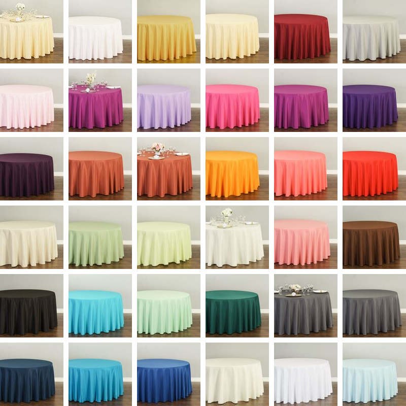 1/10 Pack 120 in. Round Polyester Tablecloth, 30 Colors! Wed