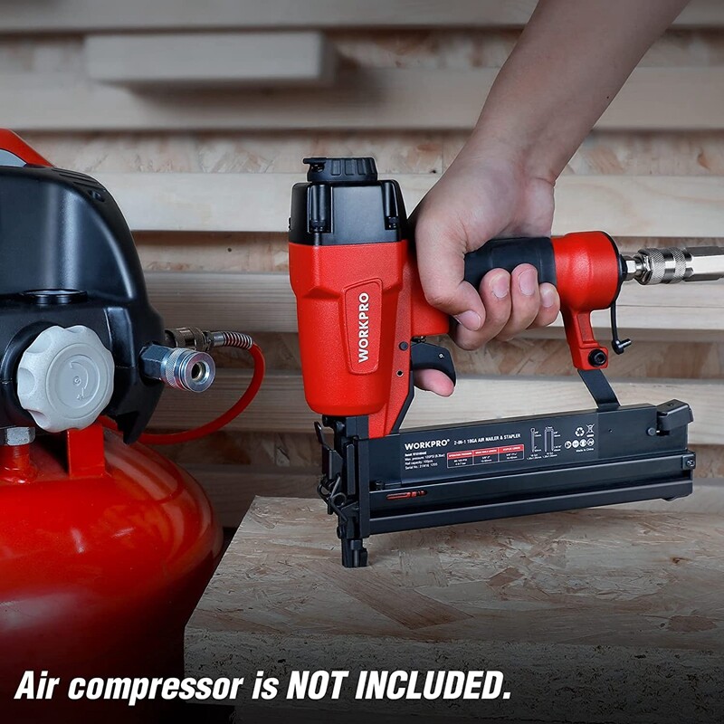 WORKPRO 18 GA 2 in 1 Pneumatic Brad Nailer Nail Gun Crown Stapler W/400pcs Nails