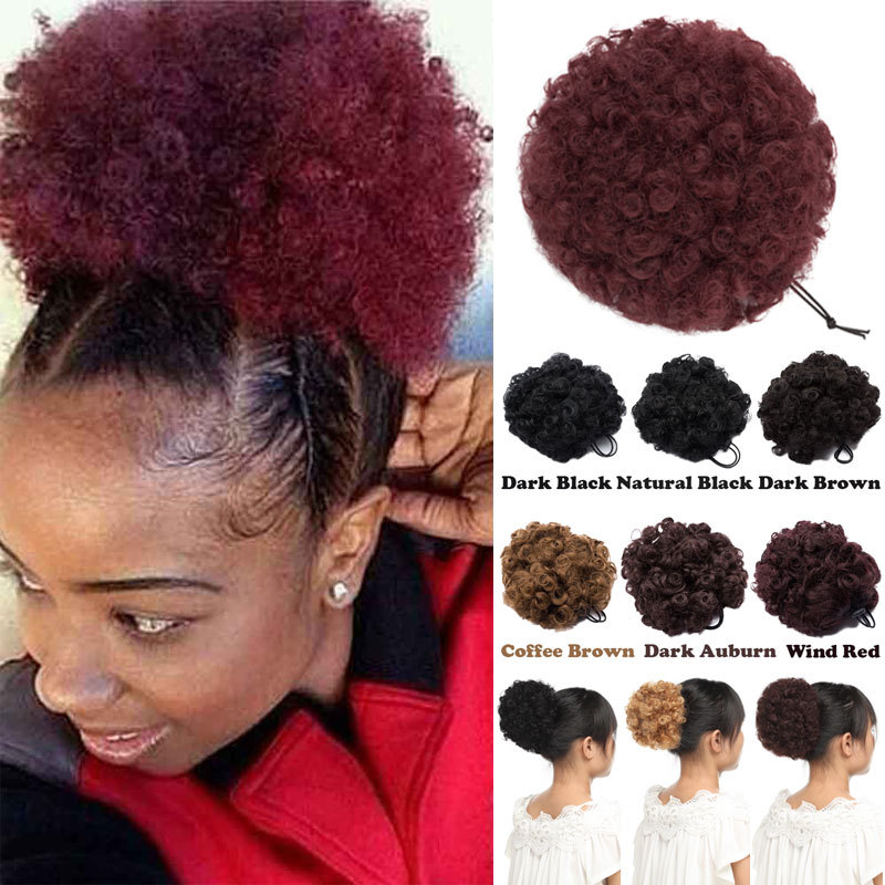 Burgundy 65g Fluffy Puff Afro Hair Bun Clip In Hair Extension