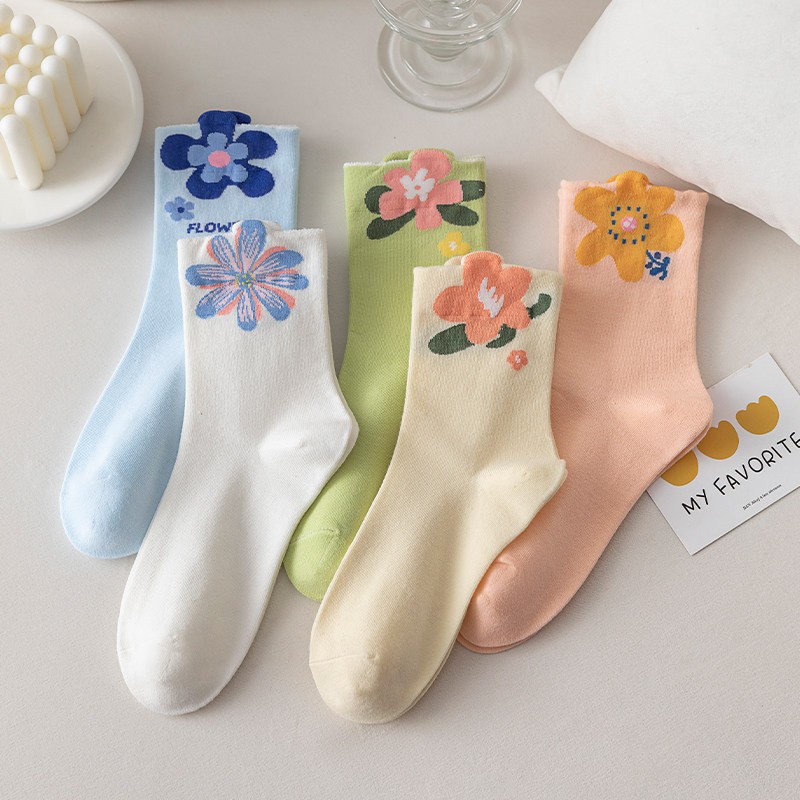 Damen Freizeitsocken Mittelkalf Blumen Niedlich Niedrigschaft Sommer Einfarbig