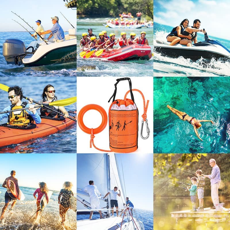 Water Rescue Throw Bag with 50/70/98FT Length of Rope in 3/10In Tensile Strength