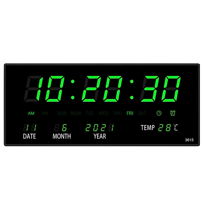 Large Screen Digital Wall Clock LED Display Desk Time Temperature Calendar Date
