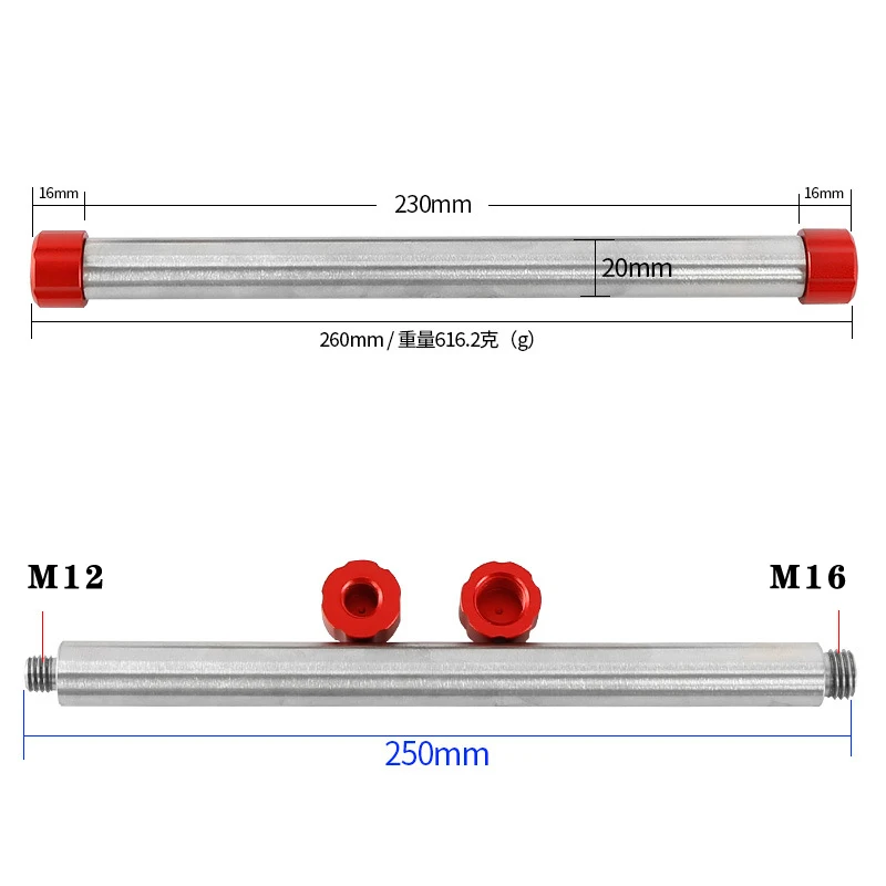 M12/M16 dual-purpose hammer rod 150/200/250mm, diameter 20mm stainless steel ast