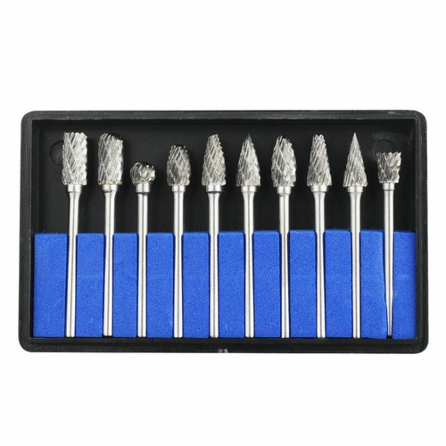 10pcs 1/8" Tungsten Carbide Burr Rotary Drill Bits Tools Cutter Files Set Shank