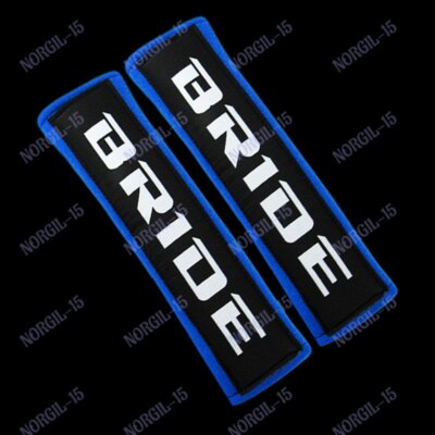 2PCS jdm BRIDE Racing Blue Soft Cotton Embroidery Seat Belt Cover Shoulder Pads