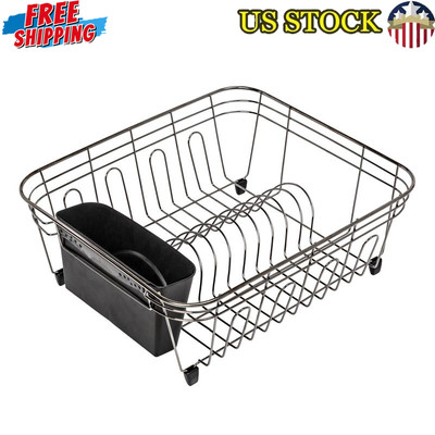 Steel Wire Dish Drying Rack Compact Chrome Organizer Plates Glasses Silverware