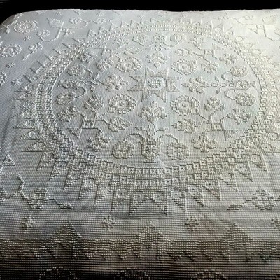 Morgan Jones Full size 100 x 88 White Chenile Bedspread fringe Minuet pattern