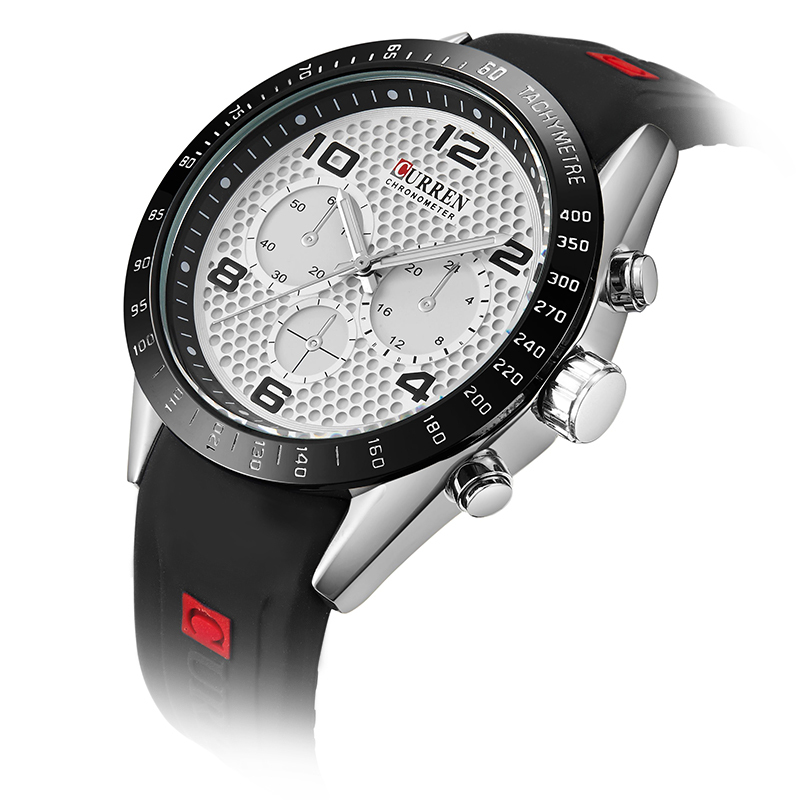 Orologio Polso Curren 8167 Uomo Analogico Quarzo Moderno Nero Quad. Bianco lac