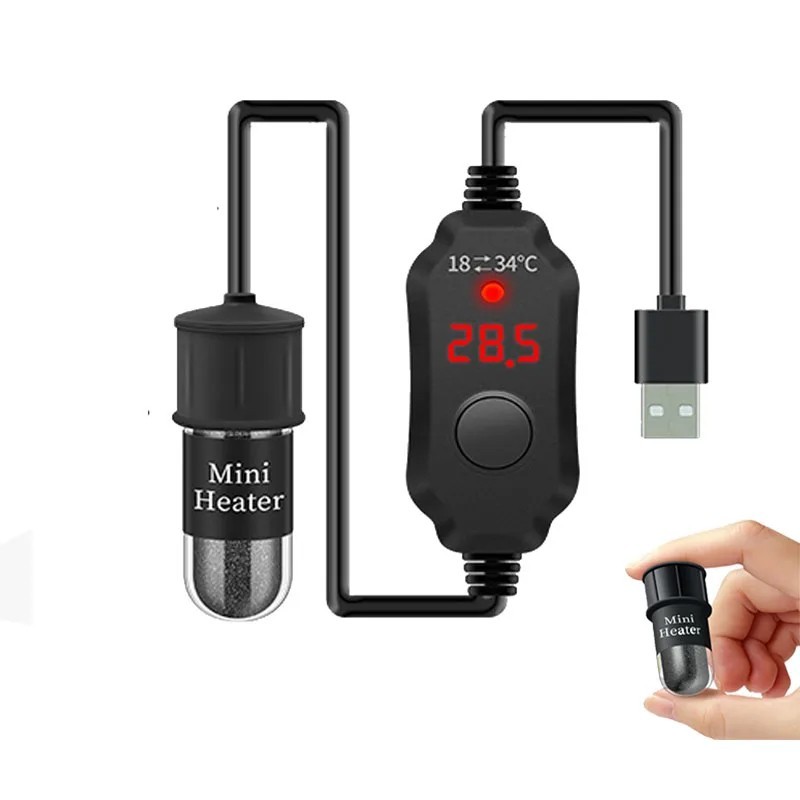 Small Aquarium Betta Heater Adjustable Temperature USB Charging Digital Display