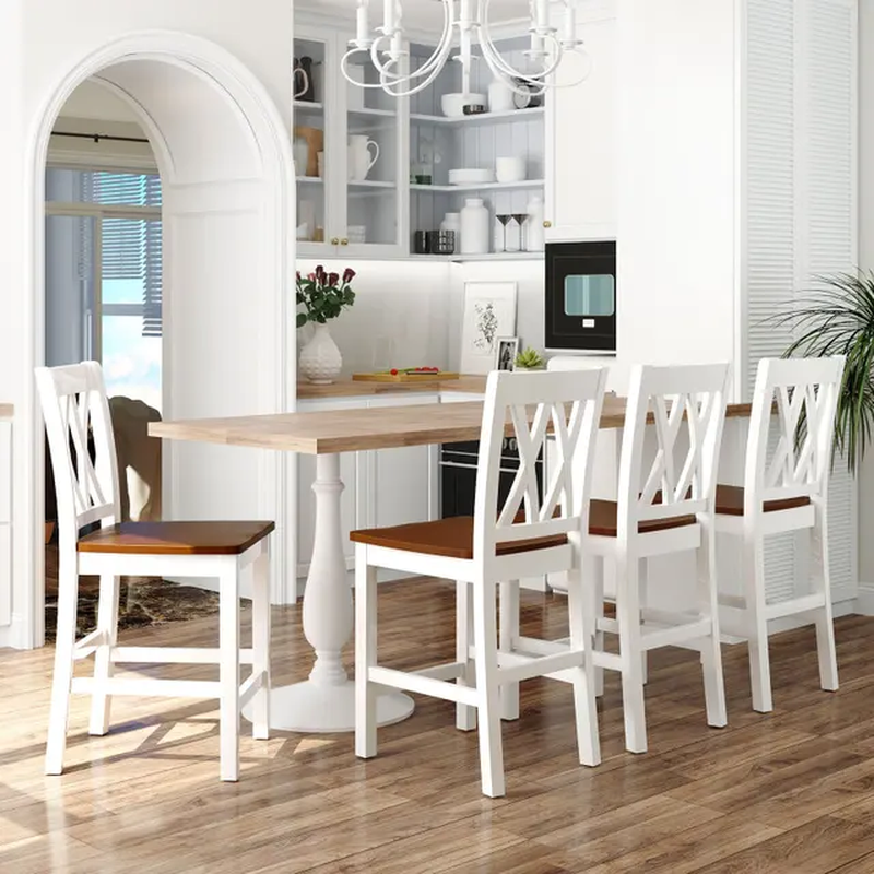 Farmhouse 5-Piece round Counter Height Kitchen Dining Table Set with Storage She
