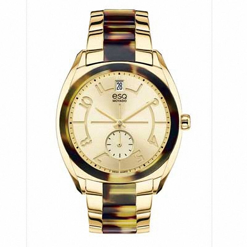 Pre-owned Esq Movado Esq By Movado 07101426 Gold-tone Dial & Steel Tortoise Acetate Ladies Watch