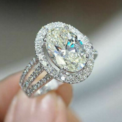 Women Fashion 925 Silver Filled Ring Oval Cubic Zircon Wedding Jewelry Sz 6-10