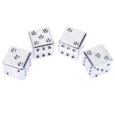4x Silver Dice Valve Stem Caps Tire Air Covers Chrome Car/Truck/Trailer/ATV/Bike