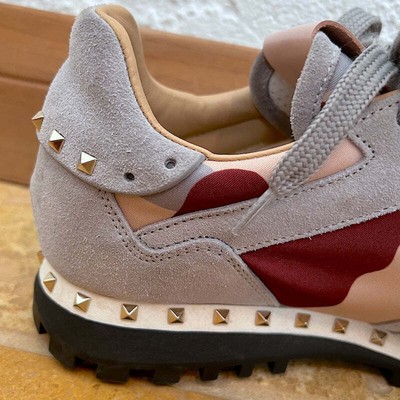 Valentino Soul Rockstud Sneakers Pink Camo & Gray Suede Size 35