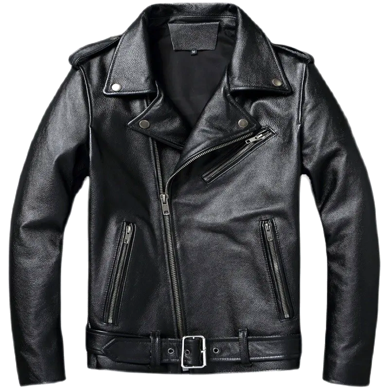Men's Classic Black Biker Leather Jacket Belted Vintage Slim Fit M L XL 2XL