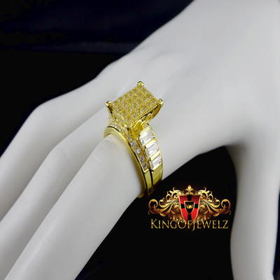 Pre-owned King Of Jewelz Real 10k Yellow Gold Princess Cut Cinderella Gorgeous Ring White Lab Diamond